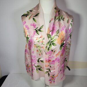 Echo Pink Vibrant Flower Design Floral Silk Lightweight Scarf